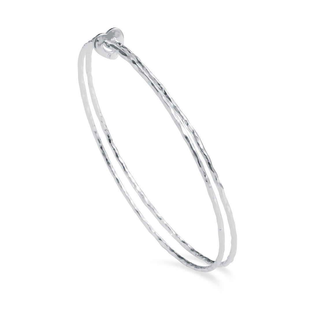 Sterling silver heart eternity double bangle