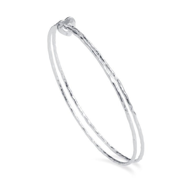 Sterling silver heart eternity double bangle