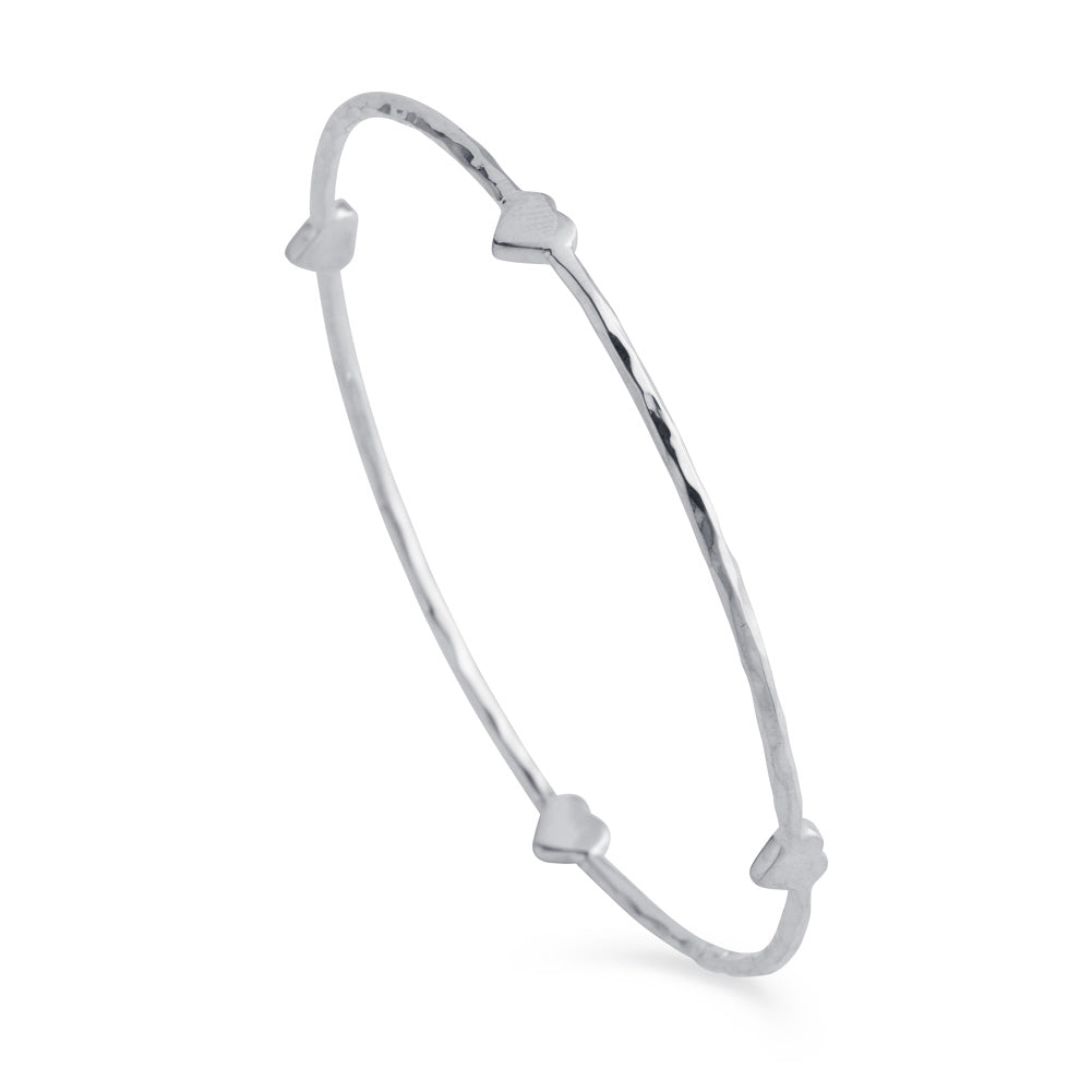 Sterling silver four heart hammered bangle 