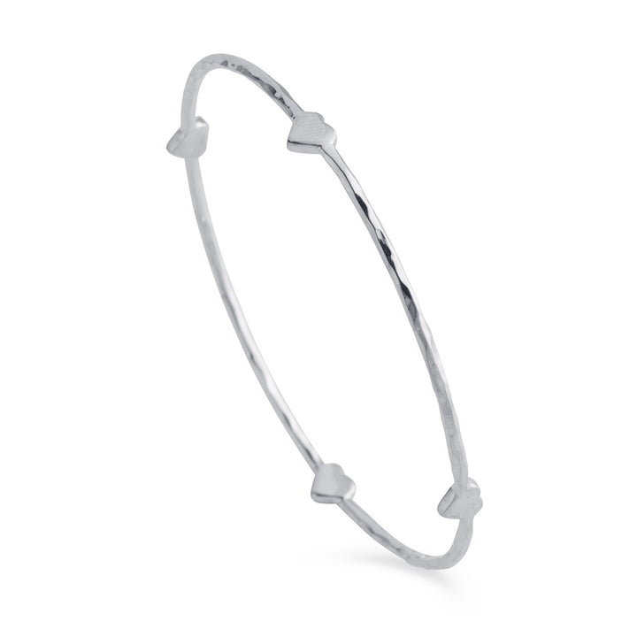 Sterling silver four heart hammered bangle 