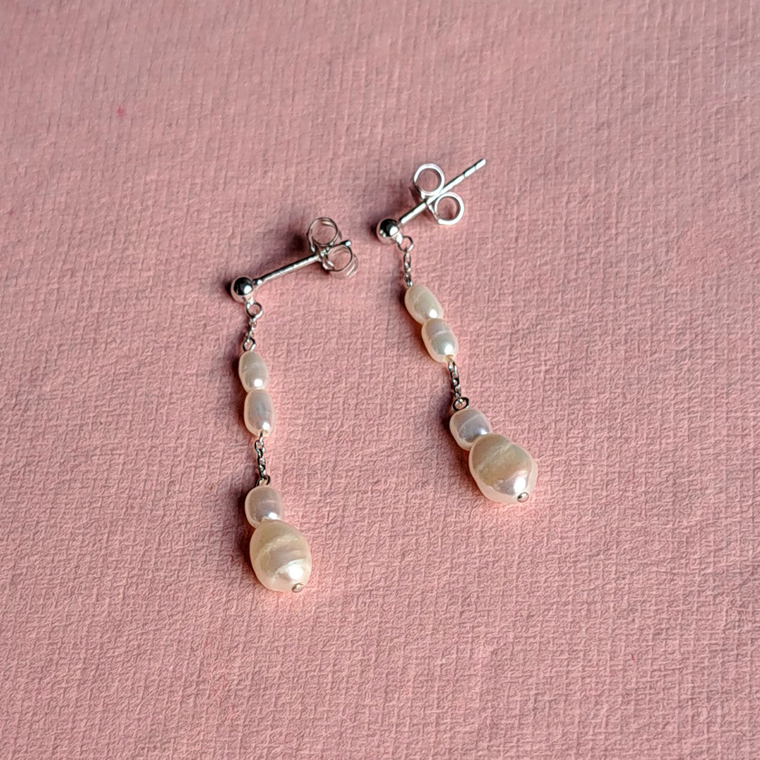 Alternative view of sterling silver freshwater pearl drop stud earrings