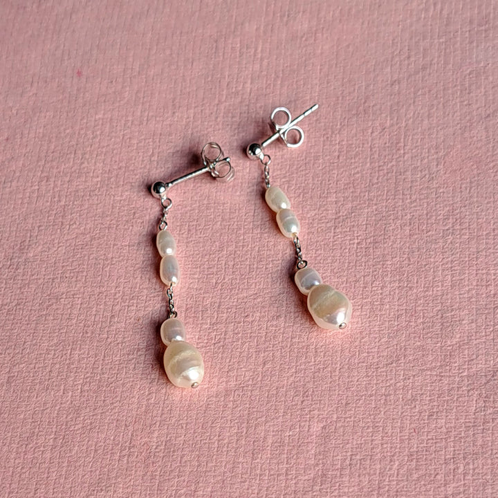 Alternative view of sterling silver freshwater pearl drop stud earrings