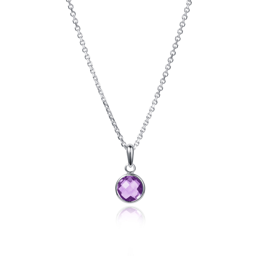 Necklace with a purple gemstone pendant on a white background