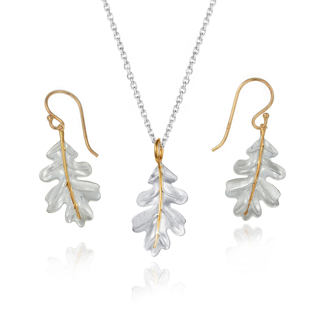 Sterling silver oak leaf earring and necklace set