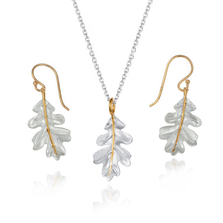 Sterling silver oak leaf earring and necklace set
