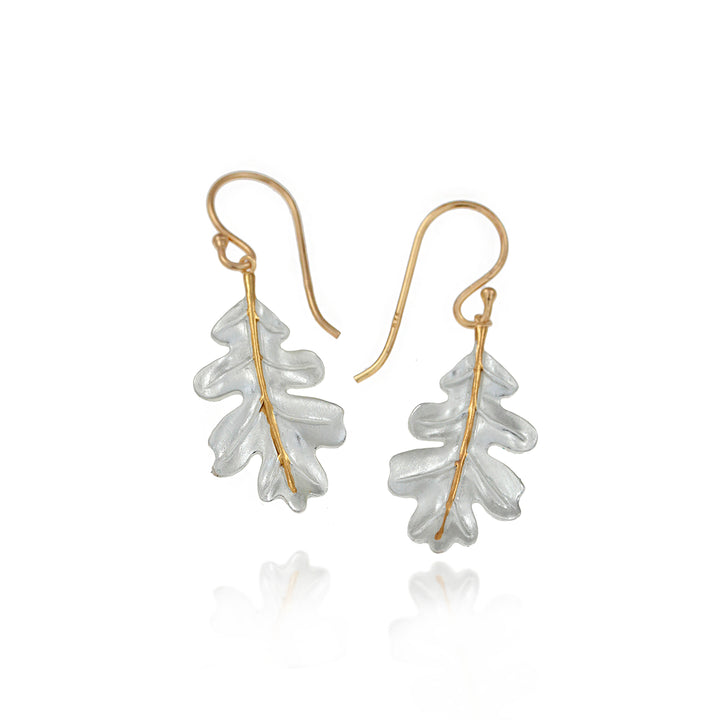 Sterling silver and gold vermeil oak leaf hook earrings