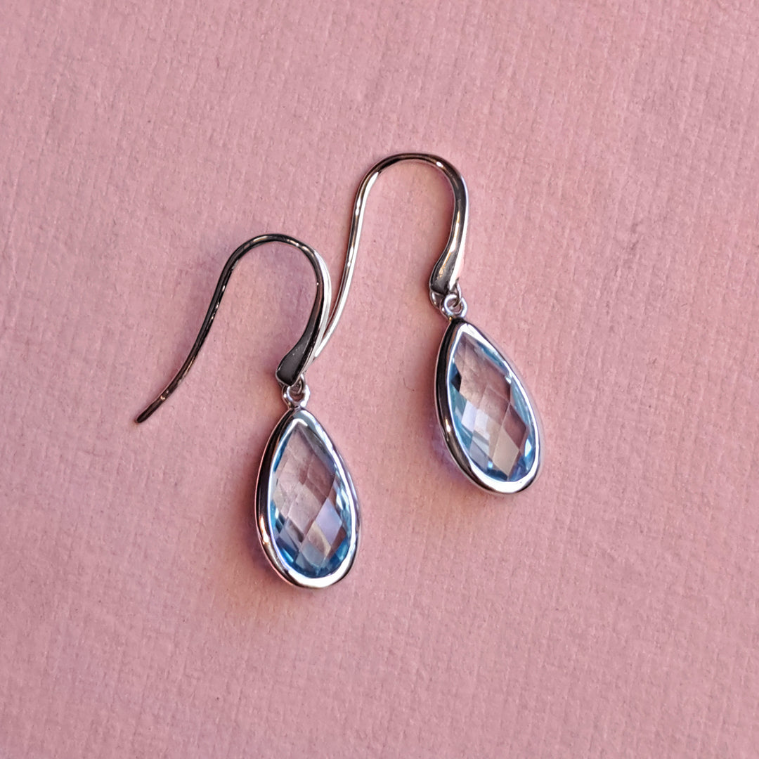 Alternative view of Sterling silver pear drop earrings with blue topaz