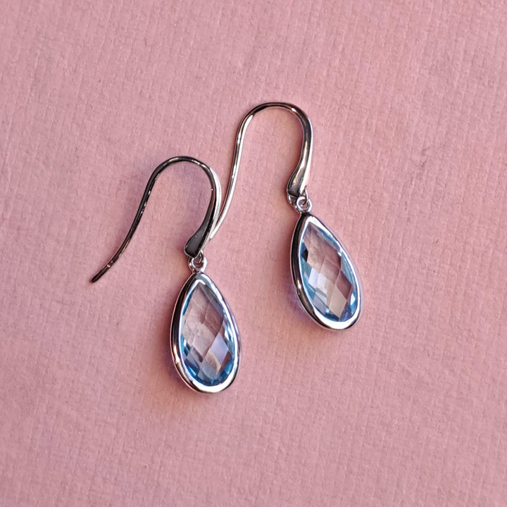 Alternative view of Sterling silver pear drop earrings with blue topaz