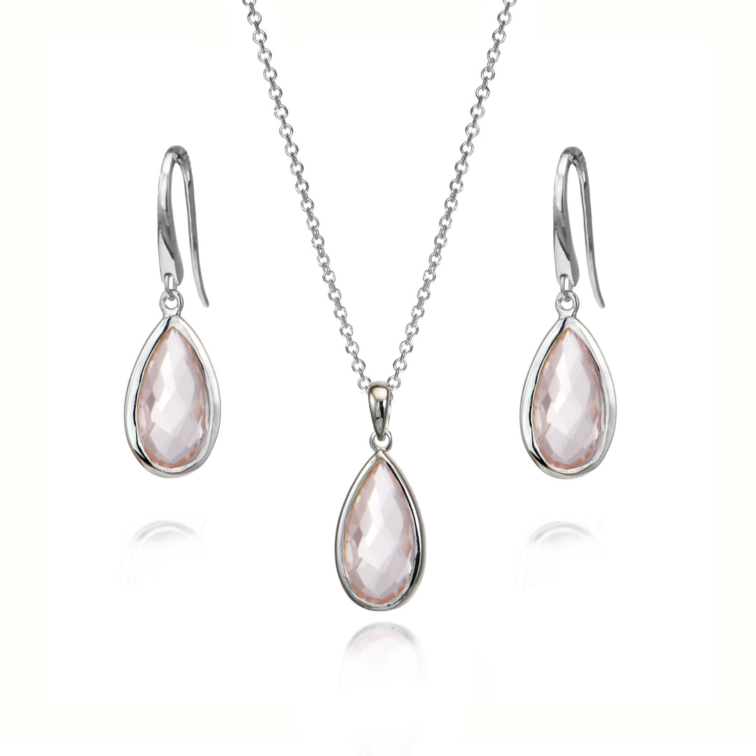 Rose Quartz Pear Drop Earrings In Sterling Silver