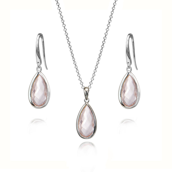Rose Quartz Pear Drop Earrings In Sterling Silver