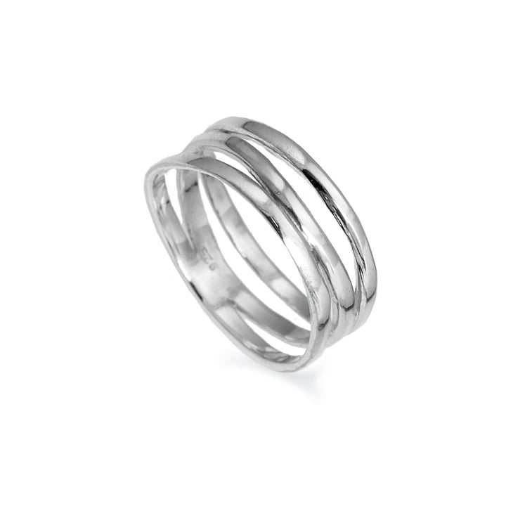 A sterling silver band ring with a triple row design