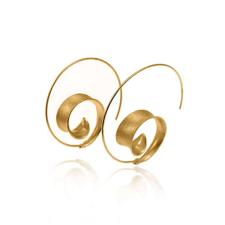 Gold spiral threader earrings on a white background
