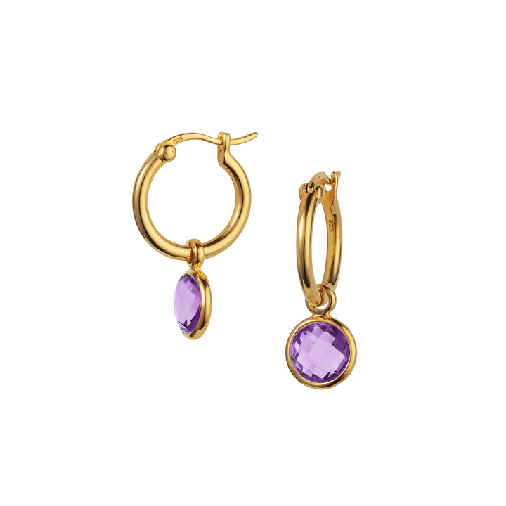 Photo of Gold and Amethyst Huggie Hoop Earrings