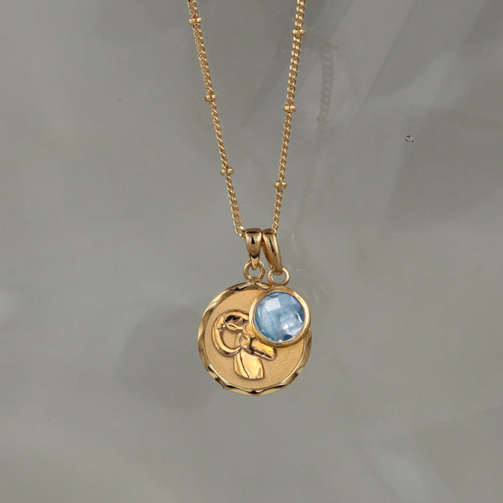 Gold Zodiac Necklace- Aries with Birthstone