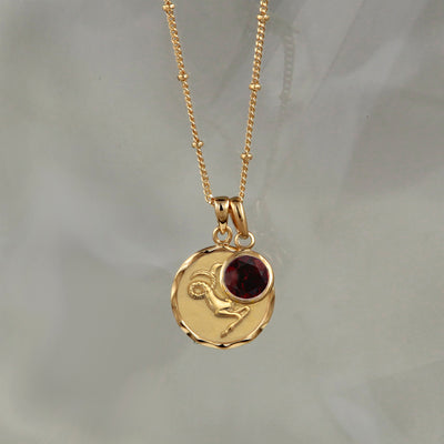 Gold Zodiac Necklace - Capricorn with Birthstone
