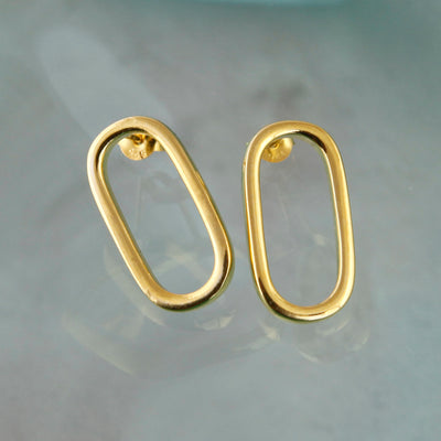 Image of Gold Oval Hoop Stud Earrings