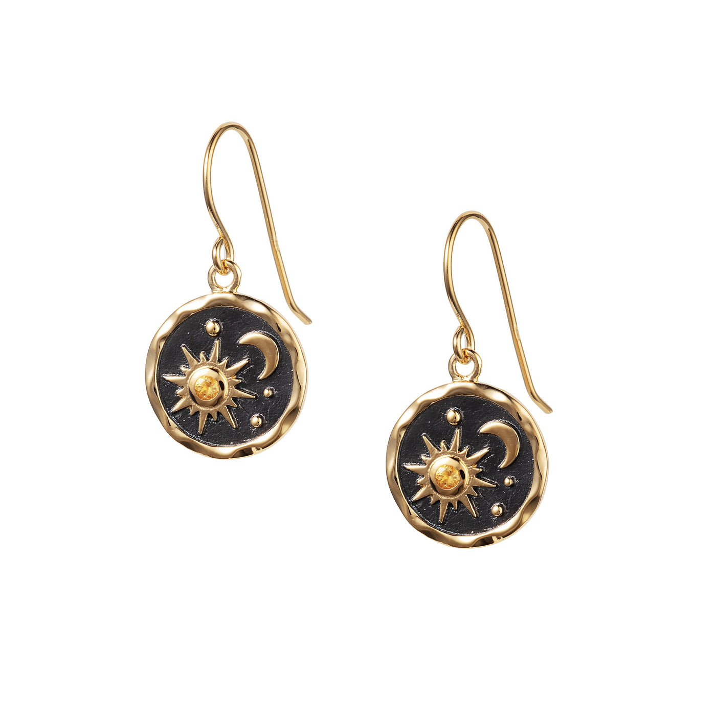 Image of Heaven-Sent Sun & Moon Hook Earrings in Matte Gold