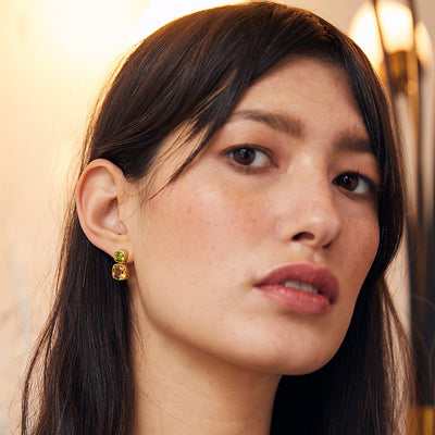 Model Wearing Citrine & Peridot Gold Stud Earrings