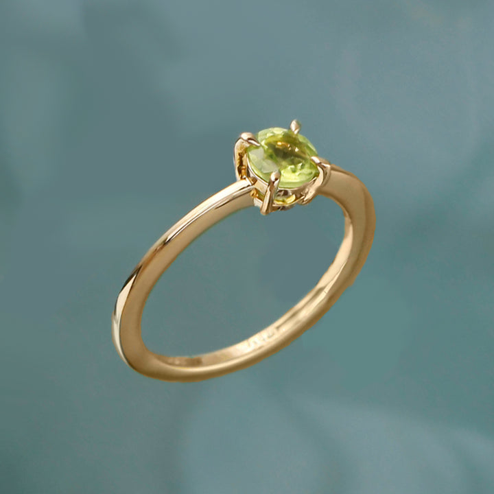 Image of Peridot Solitaire Ring In 18K Gold Vermeil