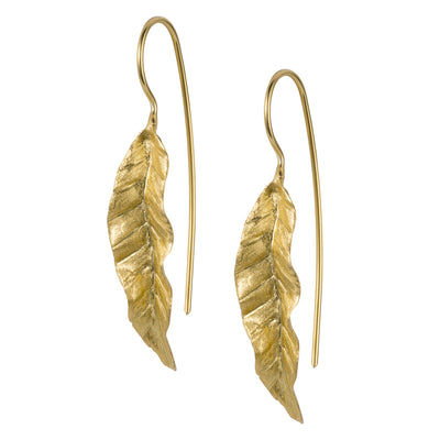Gold plated sterling silver mid-sized leaf hook earring
