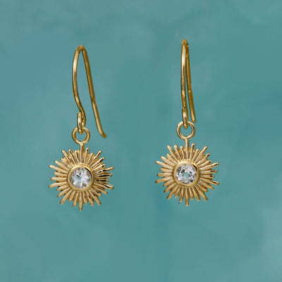 Image of Gold and White Topaz Sun Earrings