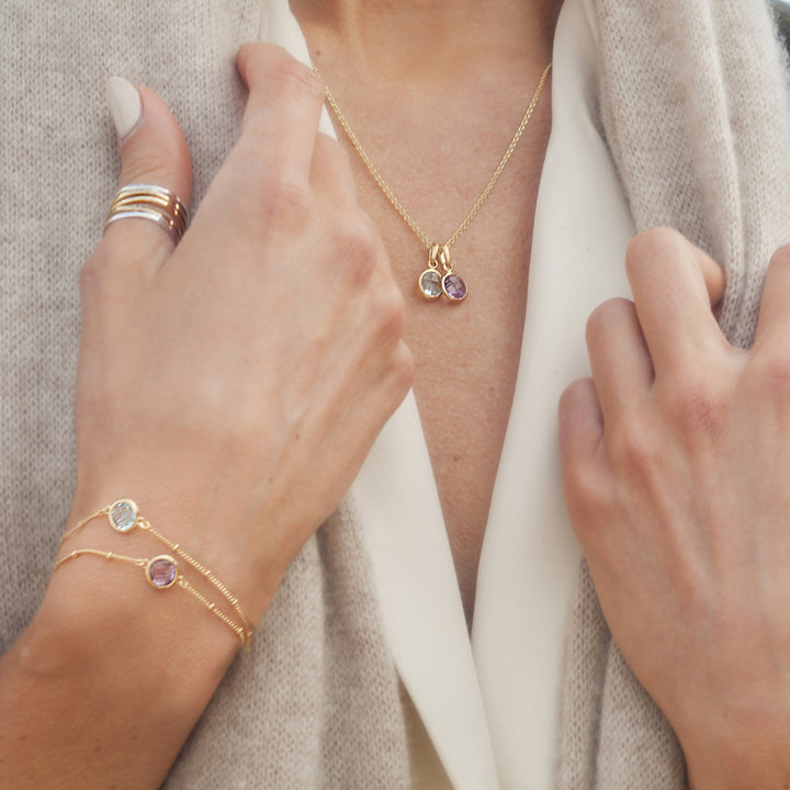 Model wearing Maya Gemstone Necklaces