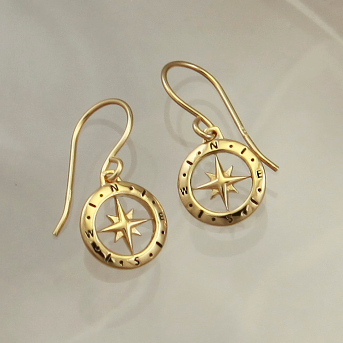 Photo of Gold  Compass Drop Earrings