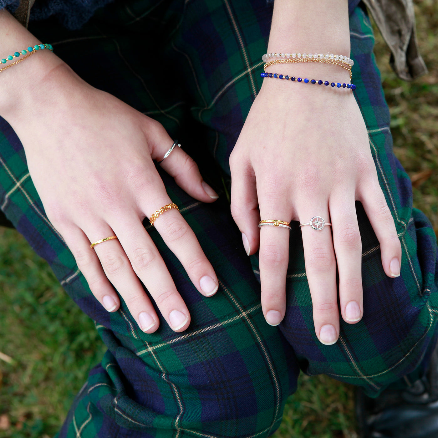 Model Wearing Love's Compass Gold Ring