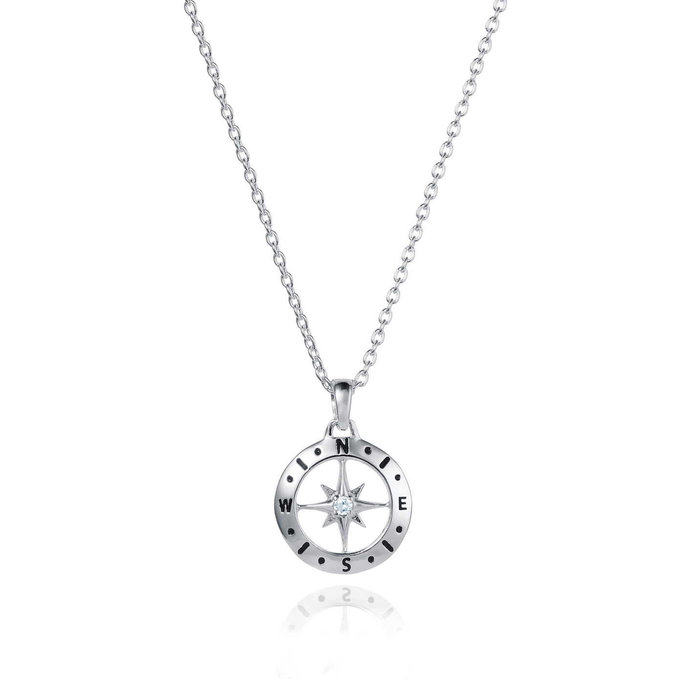 April White Topaz Birthstone Compass Necklace In Silver