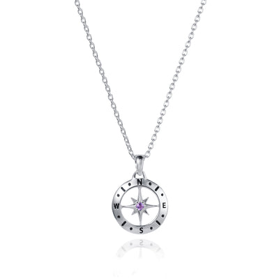 Photo of Image of Silver Compass Necklace With February Amethyst Birthstone