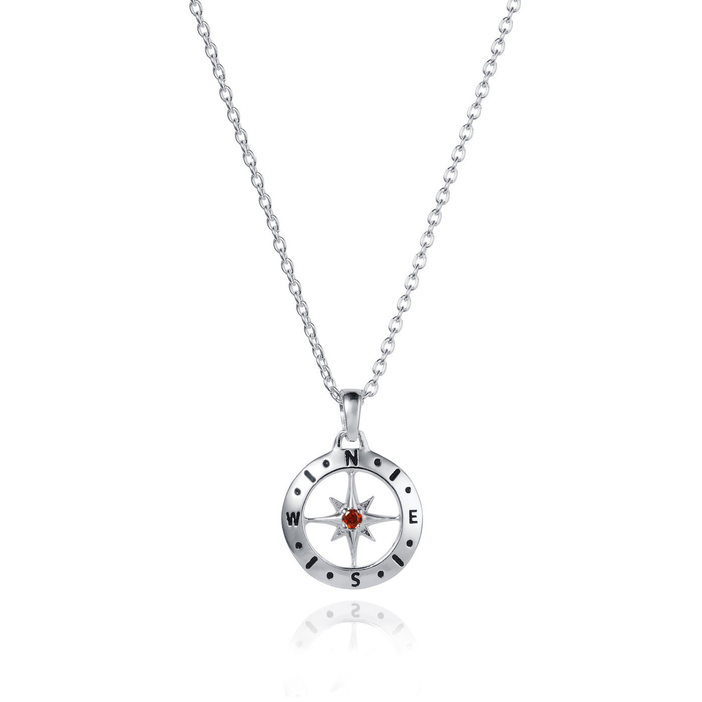 January Birthstone garnet Compass Necklace In Silver