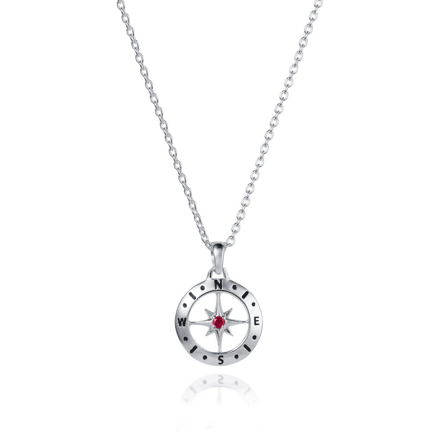 July Ruby Birthstone Compass Necklace In Silver