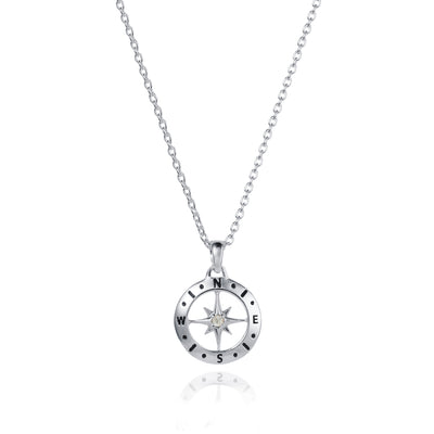 Image of Silver Compass Necklace with June Birthstone - Moonstone