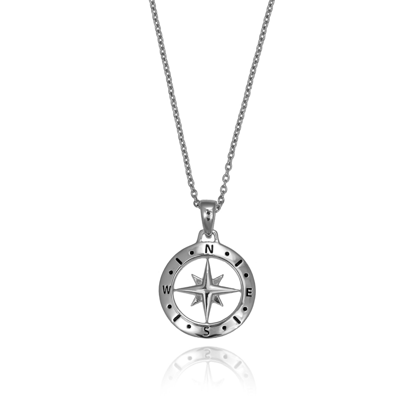 Photo of Reverse Side of Silver Compass Necklace with October Tourmaline Birthstone