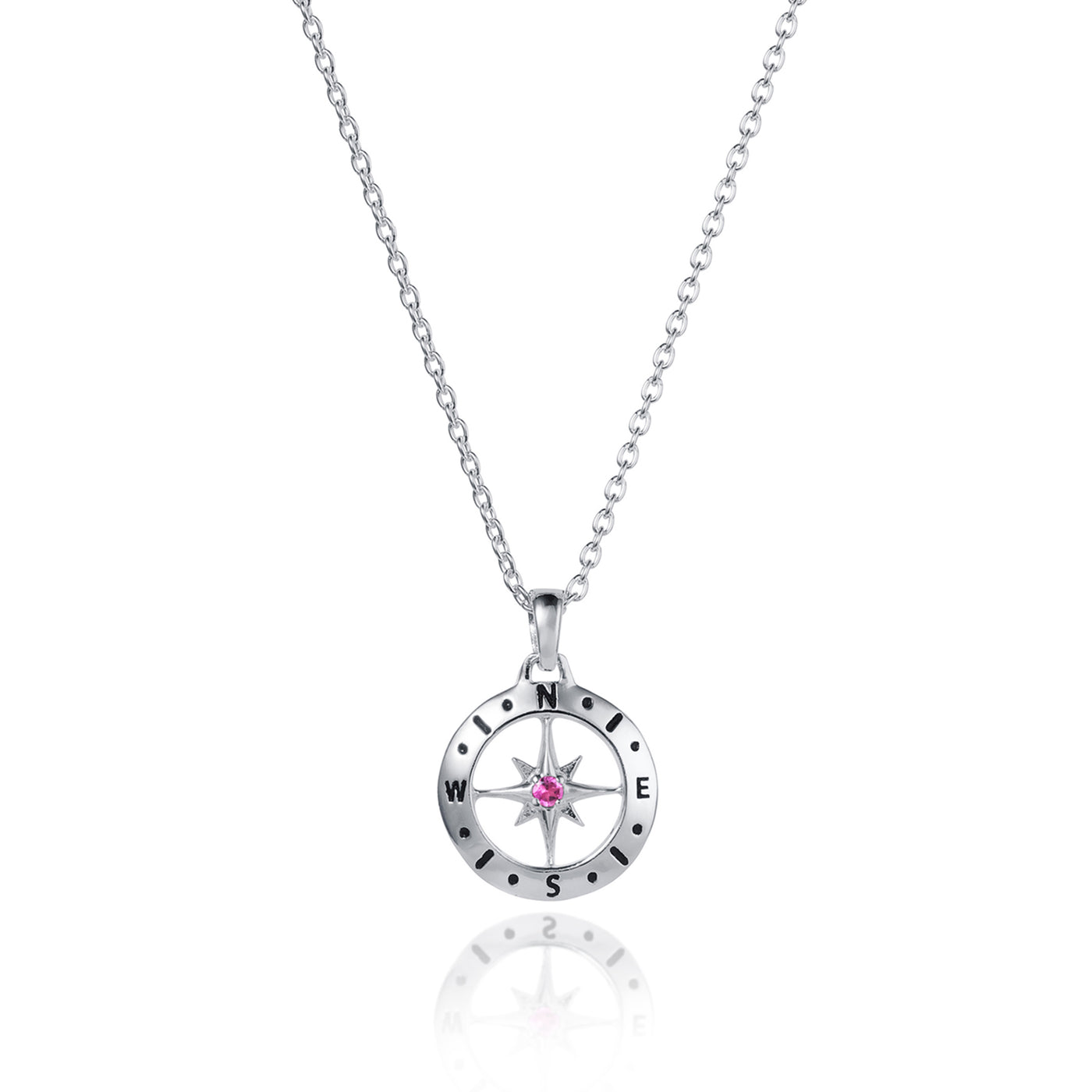 Photo of Silver Compass Necklace with October Birthstone