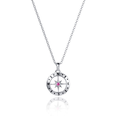 October Pink Tourmaline Birthstone Compass Necklace In Silver