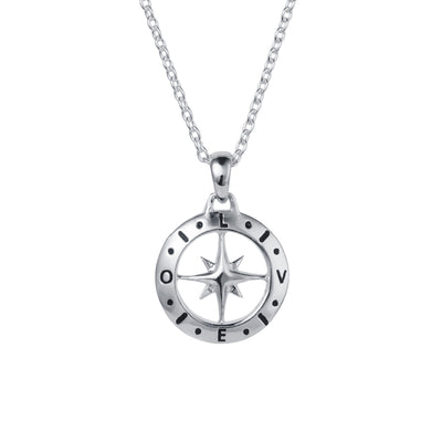 Reverse Silver Compass September Birthstone Sapphire Necklace