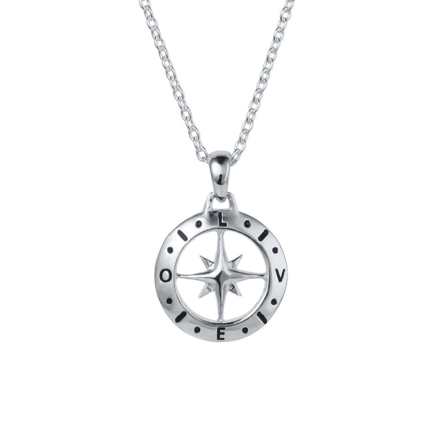 Silver Compass April Birthstone White Topaz Necklace