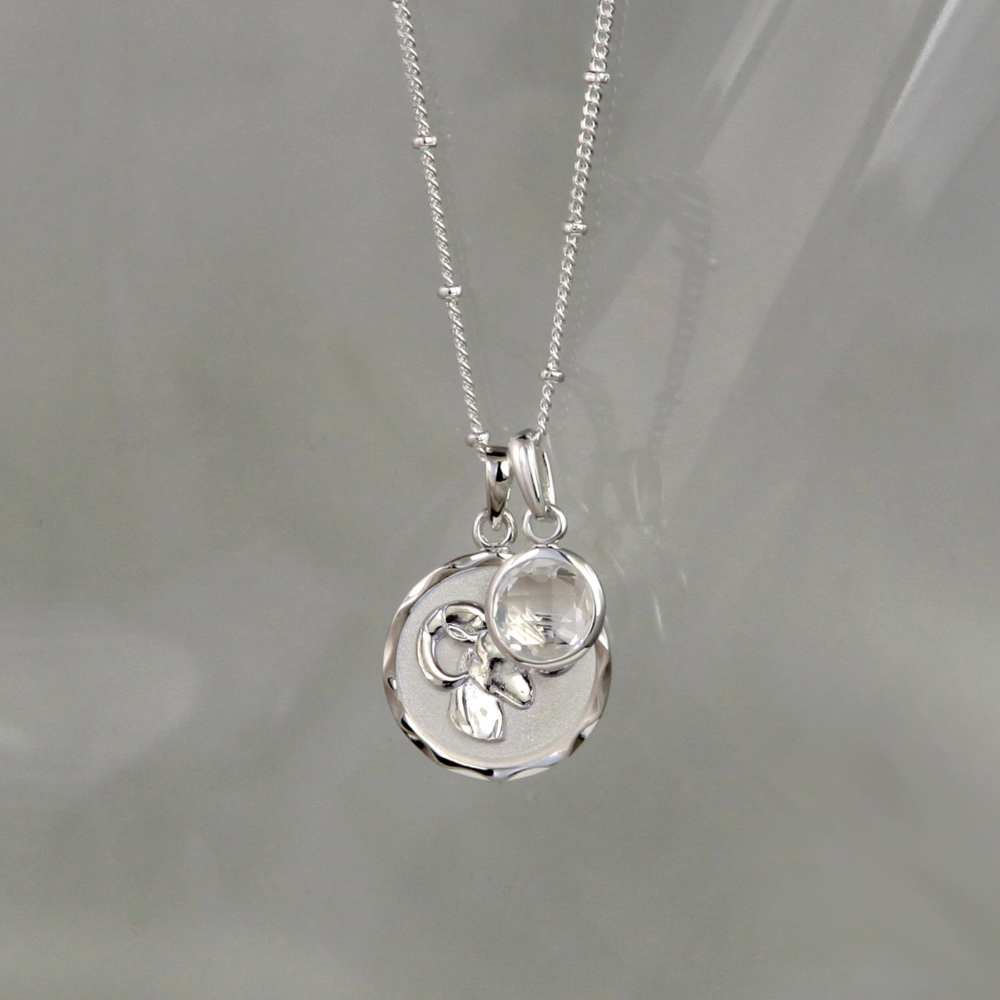 Silver Zodiac Necklace- Aries with Birthstone