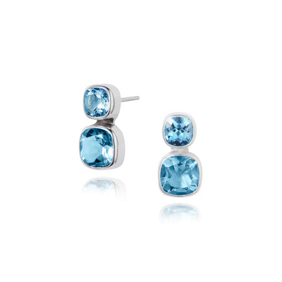 Silver Stud Earring With Natural Blue Topaz