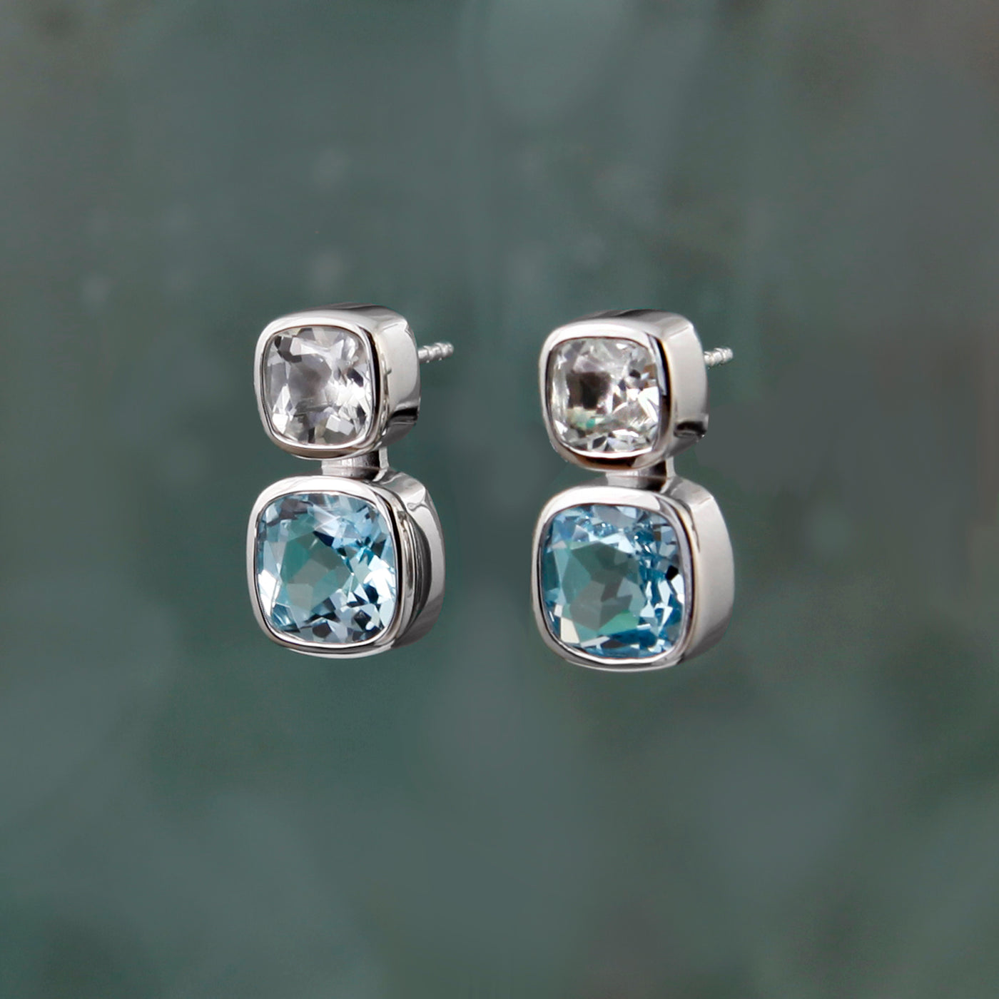 Photo of Silver Blue & White Topaz Stud Earrings