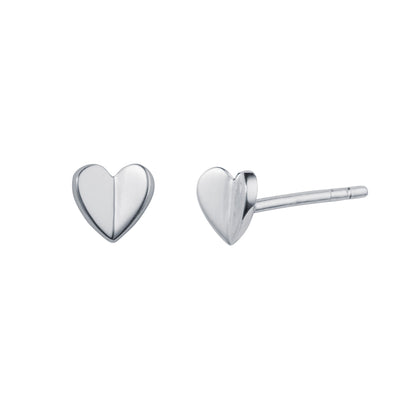 Silver Folded Heart Stud Earrings