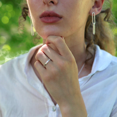 Model Wearing Tiny Hearts Sterling Silver Ring
