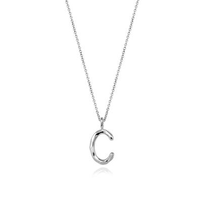 Silver Initial Necklace Letter C