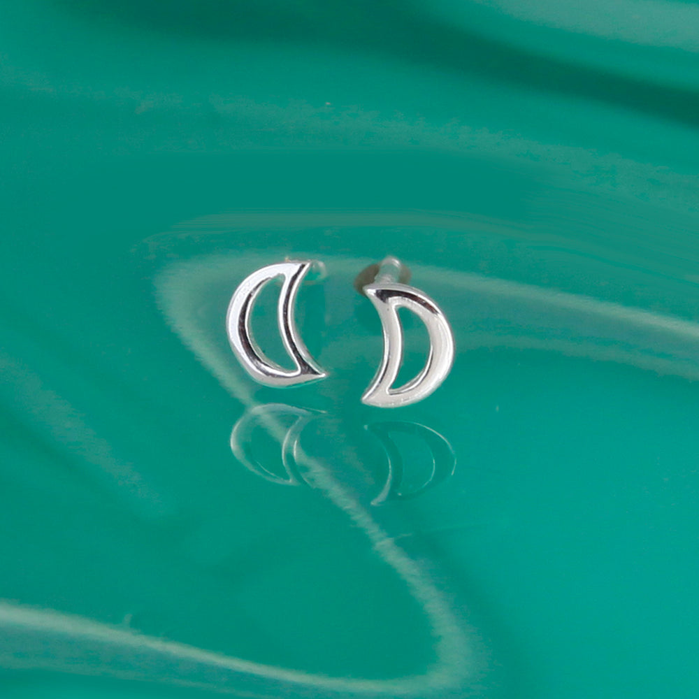 Image of Open Moon Silver Stud Earrings