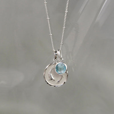 Silver Zodiac Necklace- Pisces with Birthstone