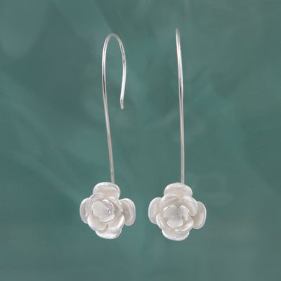 Photo of Silver Rose Long Hook Earrings