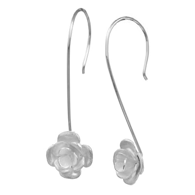 Photo of Silver Rose Long Hook Earrings