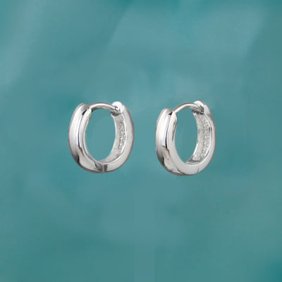 Image of Silver Round Huggie Hoop Earrings