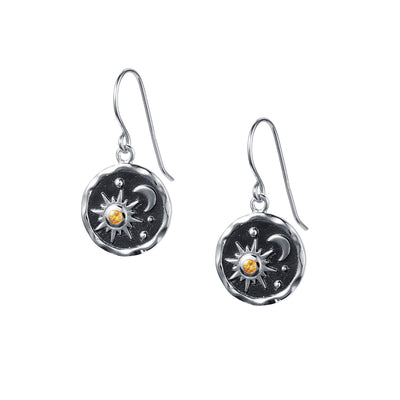 Image of Heaven-Sent Sun & Moon Hook Earrings in Polished Silver